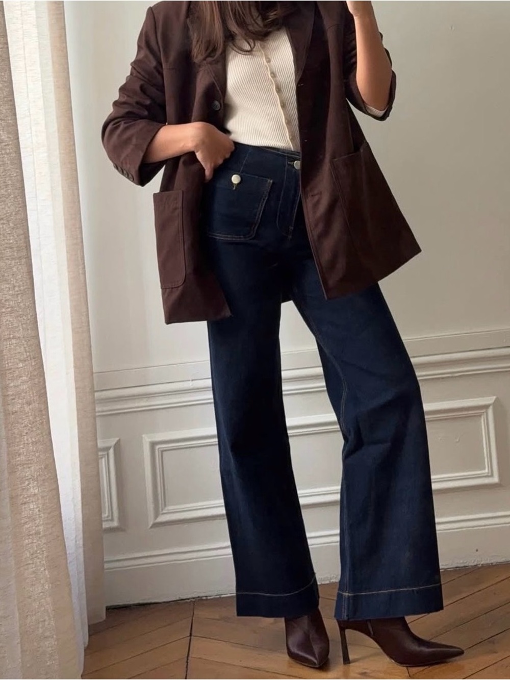 stradivarius Dark Indigo Wide-Leg High-Rise Jeans